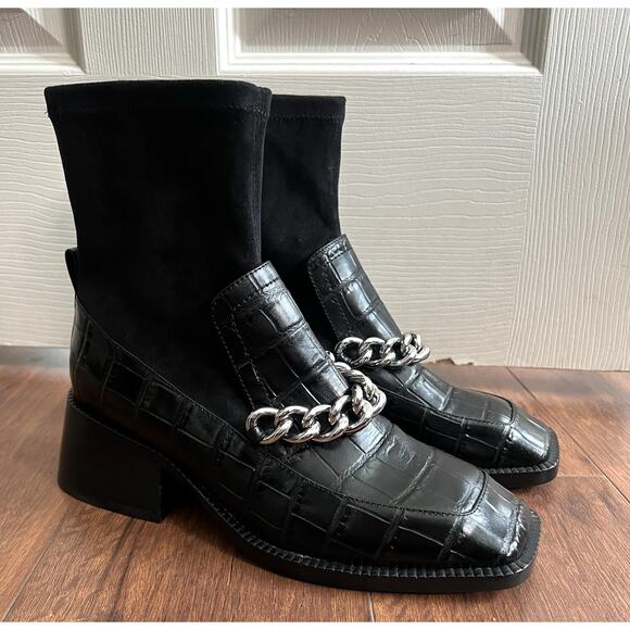 Jeffrey Campbell Shoes - JEFFREY CAMPBELL Patrik Blk Embossed Leather Sock Booties Loafers